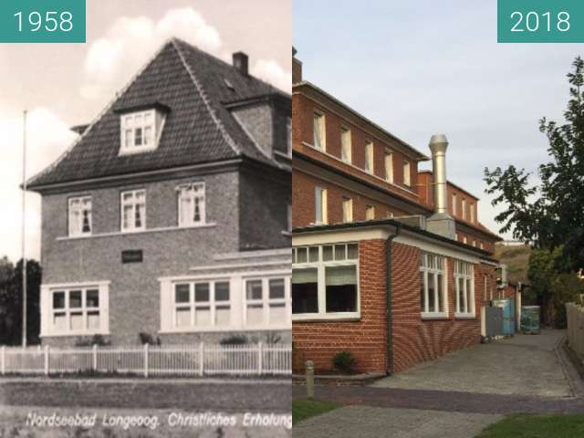 Before-and-after picture of Haus Bethanien between 1958 and 2018-Sep-26