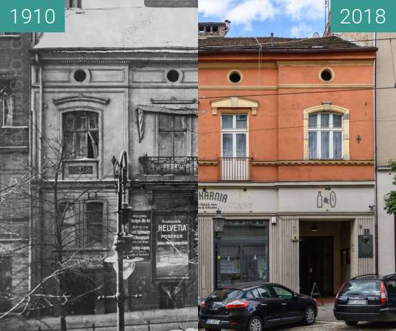 Before-and-after picture of Ulica Podgórna between 1910 and 2018