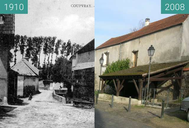 Before-and-after picture of Coupvray: lavoir d'en bas between 1910 and 2008-Jan-26