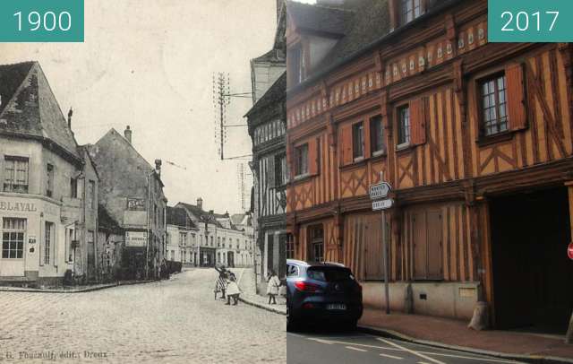 Vorher-Nachher-Bild von Rue de Paris (Houdan) zwischen 1900 und 25.03.2017