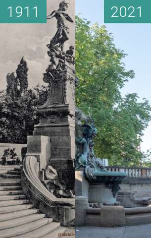 Before-and-after picture of Stuttgart, Galateabrunnen between 1911 and 2021-Jul-18