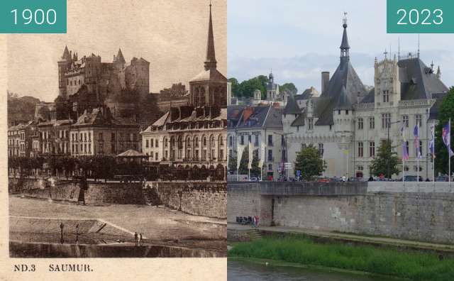 Before-and-after picture of Saumur between 1900 and 05/2023