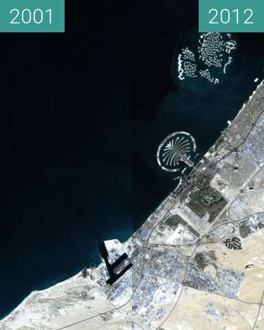 Before-and-after picture of Künstliche Inseln vor Dubai between 2001 and 2012