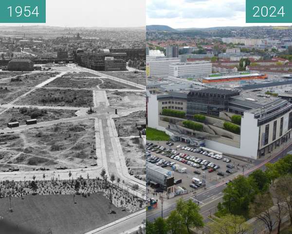 Vorher-Nachher-Bild von Blick vom Rathaus 1954 zwischen 1954 und 22.04.2024