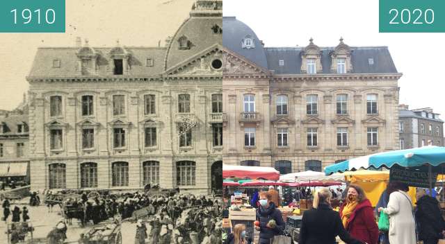 Before-and-after picture of Saint-Brieuc - Hôtel des Postes between 1910 and 2020-Nov-07