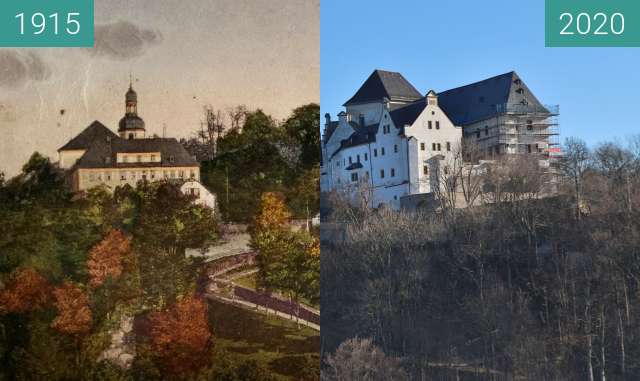 Before-and-after picture of Wolkenstein Erzgebirge between 1915 and 2020-Jan-02