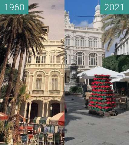 Before-and-after picture of Plaza de Cairasco. between 1960 and 2021