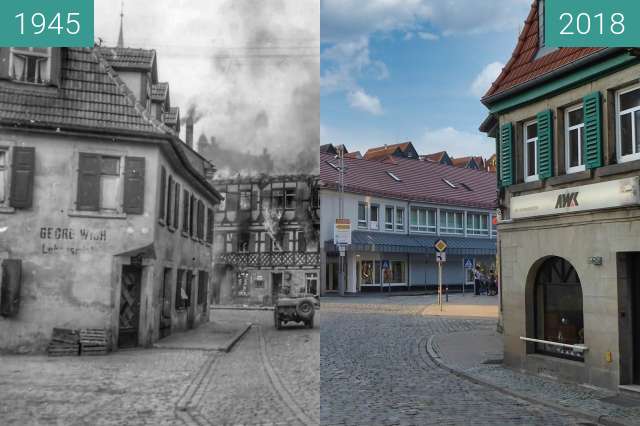 Before-and-after picture of Kronach between 1945-Apr-12 and 2018-Jun-19