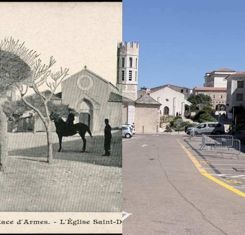 Before-and-after picture of Place d’Armes – Bonifacio between 1910 and 2026-Sep-01