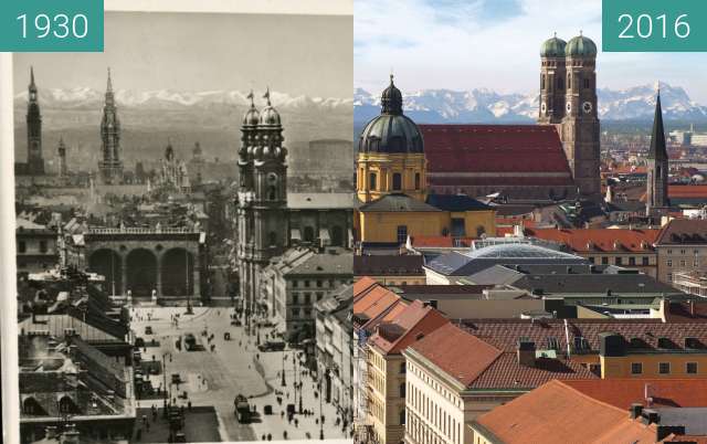 Image avant-après de Odeonsplatz und Theatinerkirche von Ludwigskirche entre 1930 et 21/01/2016