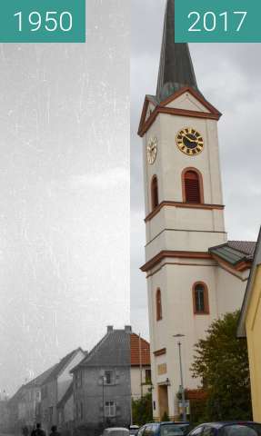 Before-and-after picture of Kirche in Bobenheim-Roxheim between 1950 and 2017-Oct-08