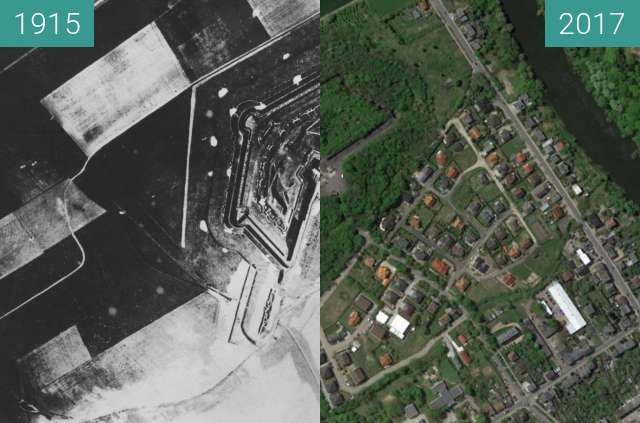 Before-and-after picture of Fort Roder Poznań between 1915 and 2017