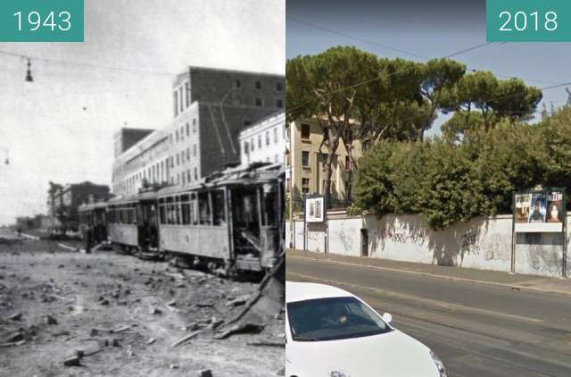 Before-and-after picture of San Lorenzo, Rome, July 1943 Bombings #2 between 1943-Jul-20 and 2018-Jul-22