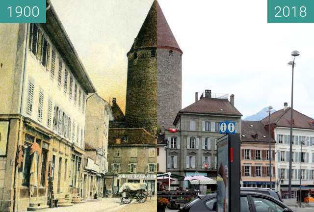 Image avant-après de Bulle - Place des Alpes - 1900 - 2018 entre 1900 et 04/08/2018