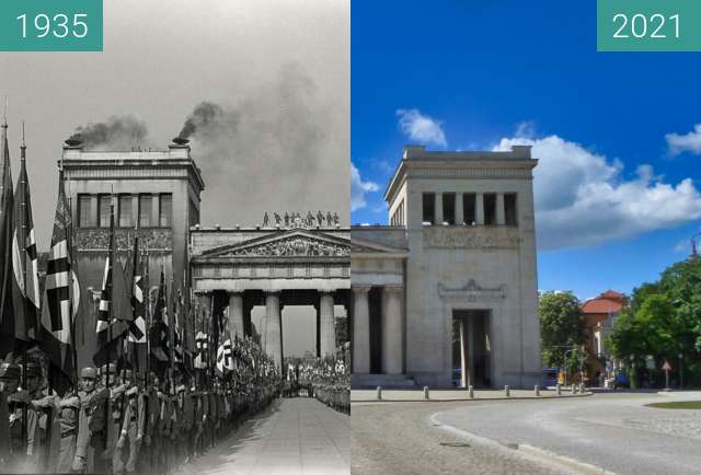 Before-and-after picture of SA-Aufmarsch am Königsplatz; München between 1935 and 2021-May-25