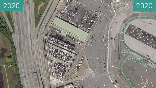 Before-and-after picture of San Francisco Airport between 2020-Feb-09 and 2020-Mar-30