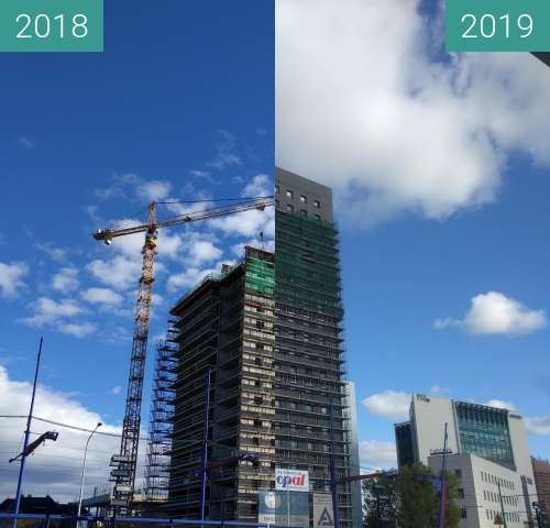 Before-and-after picture of Poznań Towarowa 39 between 2018-Sep-25 and 2019-Oct-30