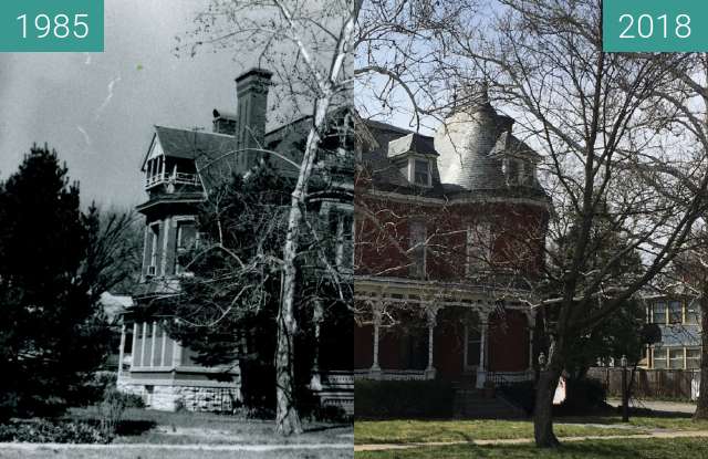 Before-and-after picture of Henry Tisdale Home between 1985 and 2018-Apr-17