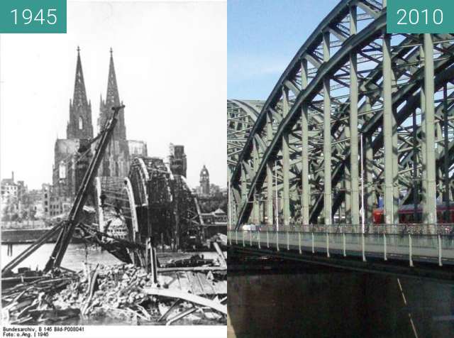 Vorher-Nachher-Bild von Köln - Hohenzollernbrücke 1945/2010 zwischen 1945 und 2010