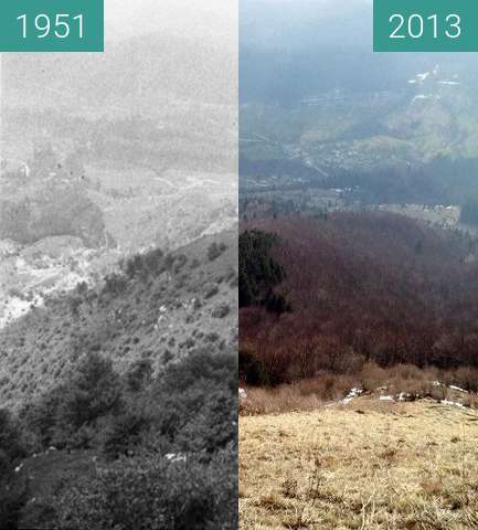Before-and-after picture of Pogled v Breginj between 1951 and 2013