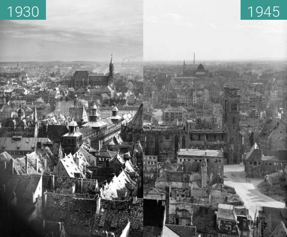 Image avant-après de La vieille ville de Sebald : avant vs après la Seconde Guerre mondiale entre 1930 et 1945