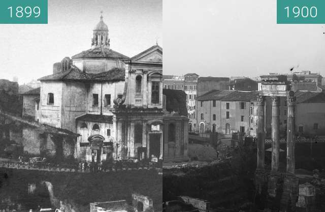 Before-and-after picture of Chiesa di Santa Maria Liberatrice al Foro Romano between 1899 and 1900