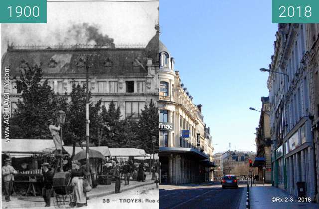 Vorher-Nachher-Bild von TROYES - La Rue de la République et le Marché zwischen 1900 und 25.02.2018