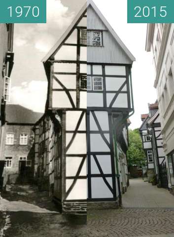 Vorher-Nachher-Bild von Bügeleisenhaus Hattingen zwischen 1970 und 2015