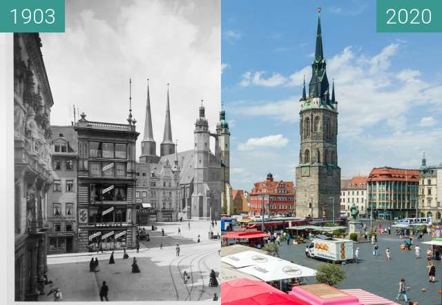 Before-and-after picture of Marktplatz, Roter Turm between 1903 and 2020-Jun-13