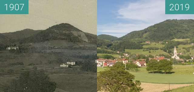 Before-and-after picture of Vue sur le village depuis Montmain between 1907 and 2019-Jun-13