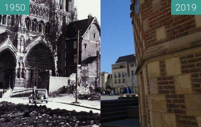Before-and-after picture of Cathedral of Amiens between 1950 and 2019-May-13