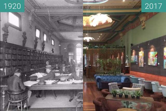 Before-and-after picture of Sydney Mechanics School of Arts/Arthouse Hotel between 1920 and 2017