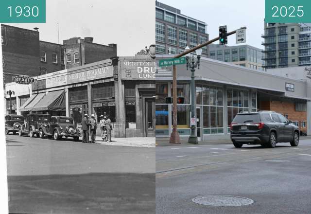 Vorher-Nachher-Bild von Living Room Theater building: 1930's zwischen 1930 und 22.02.2025