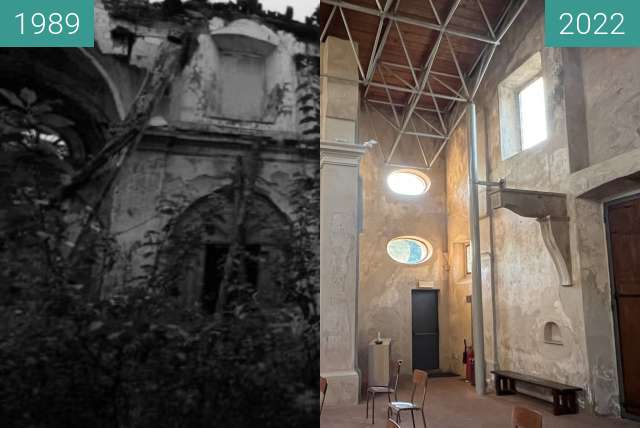 Before-and-after picture of Interiors rebuilding in Pozzo d'Adda between 1989 and 2022-Jan-15