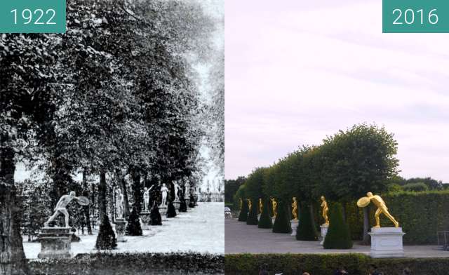 Before-and-after picture of Gartentheater Herrenhausen between 1922 and 2016-Sep-16