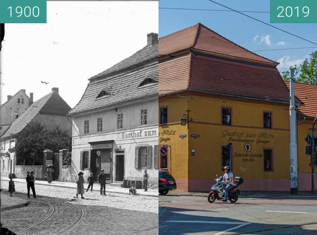 Before-and-after picture of Gasthof Zum Mohr between 1900 and 2019-Aug-31