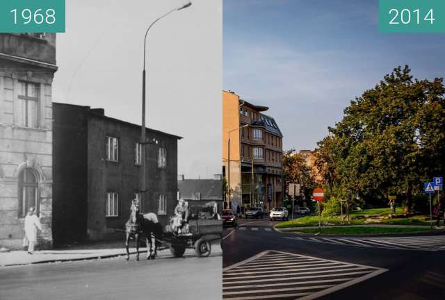 Before-and-after picture of Ulica Kościelna between 1968-Aug-12 and 2014-Aug-12