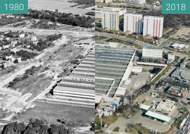 Before-and-after picture of Ulica Wojciechowskiego between 1980 and 2018