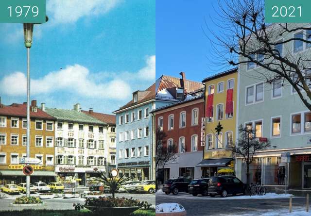 Vorher-Nachher-Bild von Stadtplatz Traunstein Ansichtskarte zwischen 1979 und 15.01.2021