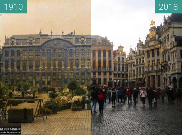 Image avant-après de Grand-Place/Grote Markt entre 1910 et 31/03/2018