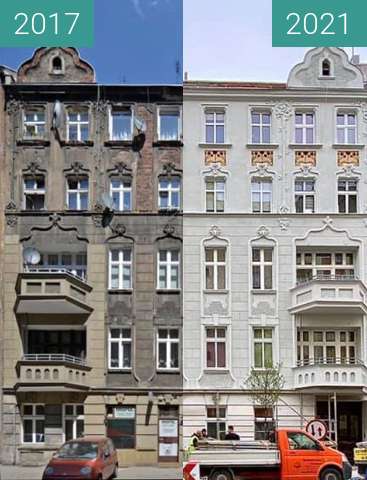 Before-and-after picture of Rebuilding of a Palace in Wroclaw (pt 3) between 2017 and 2021