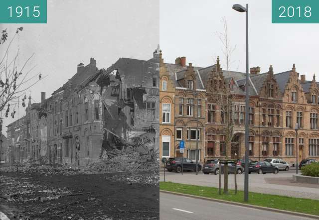 Vorher-Nachher-Bild von ypres station zwischen 1915 und 12.04.2018
