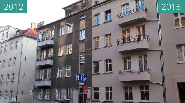 Before-and-after picture of kamienica przy Poznańskiej w Poznaniu between 2012 and 2018