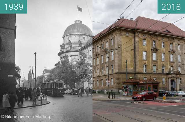 Vorher-Nachher-Bild von Ulica Fredry zwischen 1939 und 2018