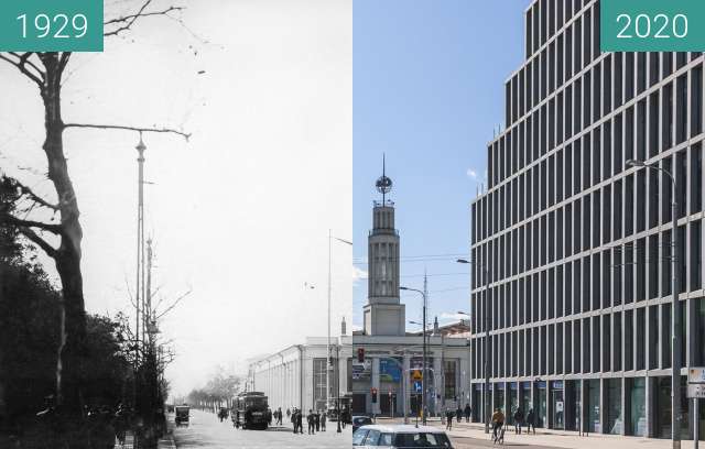 Before-and-after picture of Ulica Roosevelta between 1929 and 2020-Mar-14