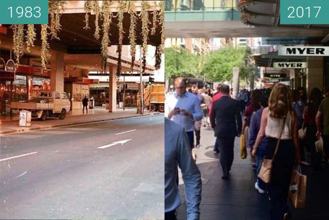 Vorher-Nachher-Bild von Pitt Street, Sydney zwischen 1983 und 2017