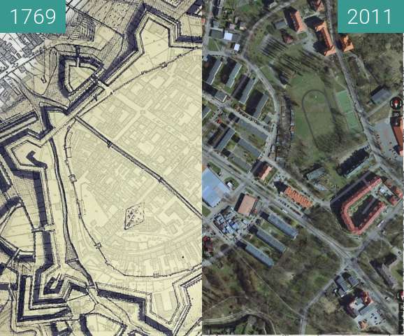 Before-and-after picture of Dąbie-Altdamm 1769-2011 between 1769 and 2011