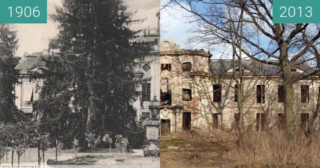 Before-and-after picture of Pałac w Brzezince between 1906 and 2013