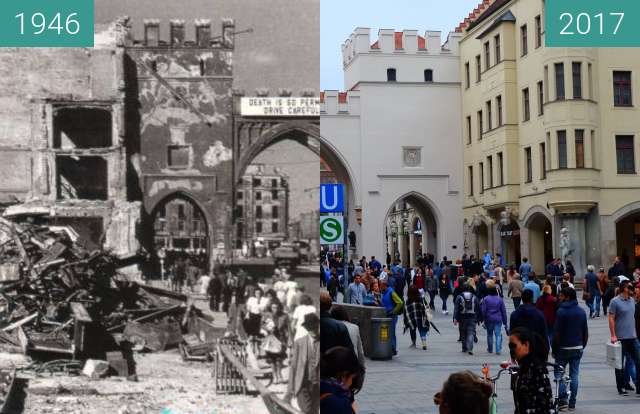 Vorher-Nachher-Bild von Karlstor in München (4) zwischen 1946 und 09.09.2017