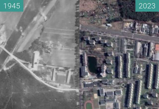 Before-and-after picture of Kędzierzyn-Koźle, Os. Piastów, Jeziorko Trójkąt between 1945 and 02/2023